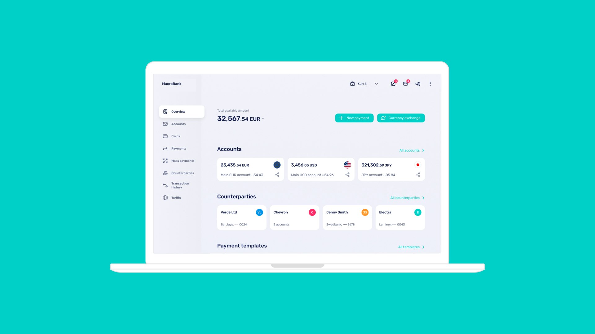 Web banking application for end-users