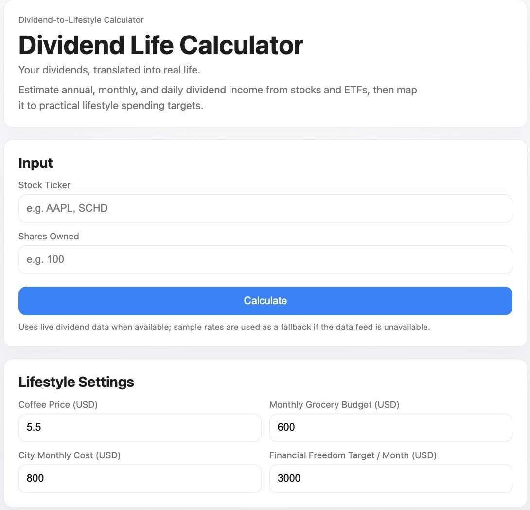 Dividend Life Calculator