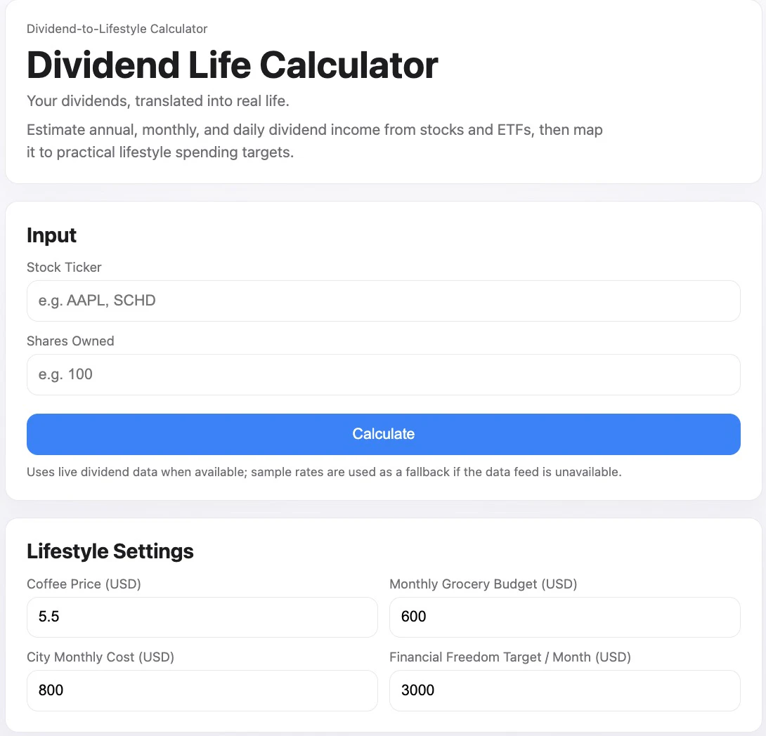 Dividend Life Calculator
