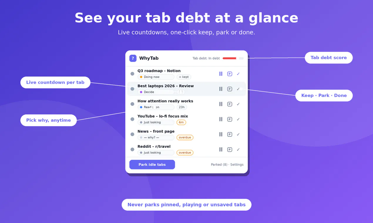 WhyTab – Intent-Based Tab Manager gallery image