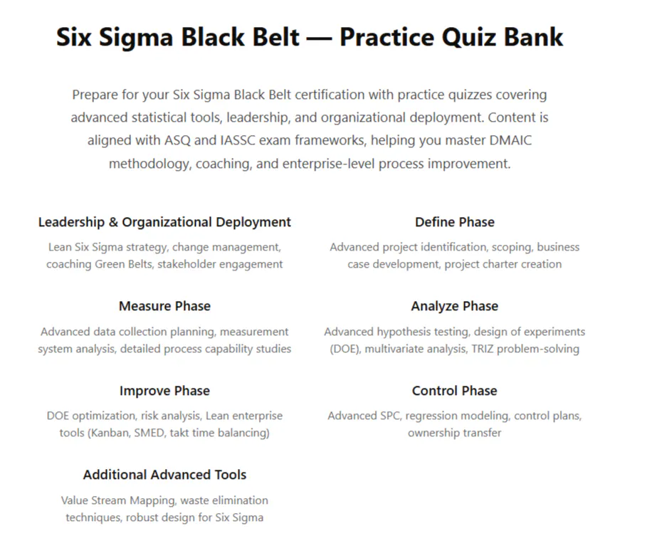 Six Sigma Black Belt — Practice Quiz  gallery image