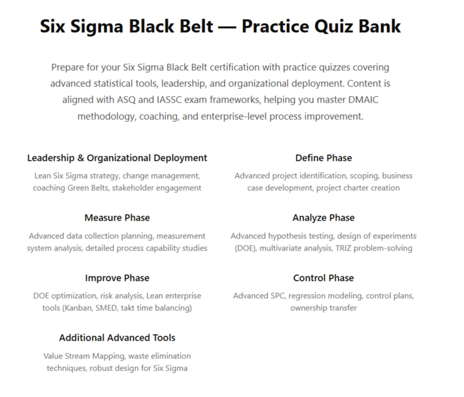 Six Sigma Black Belt — Practice Quiz  screenshot 2