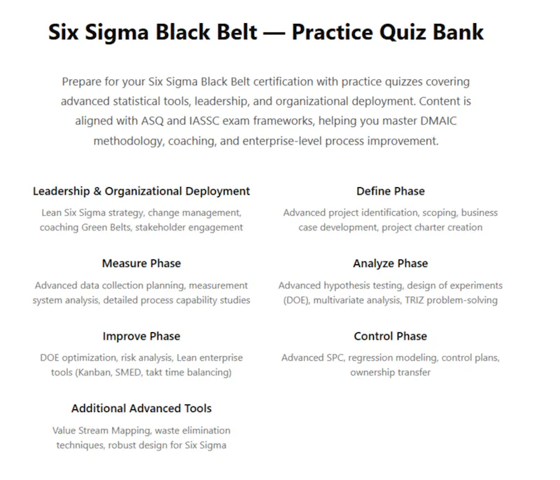 Six Sigma Black Belt — Practice Quiz  screenshot 2