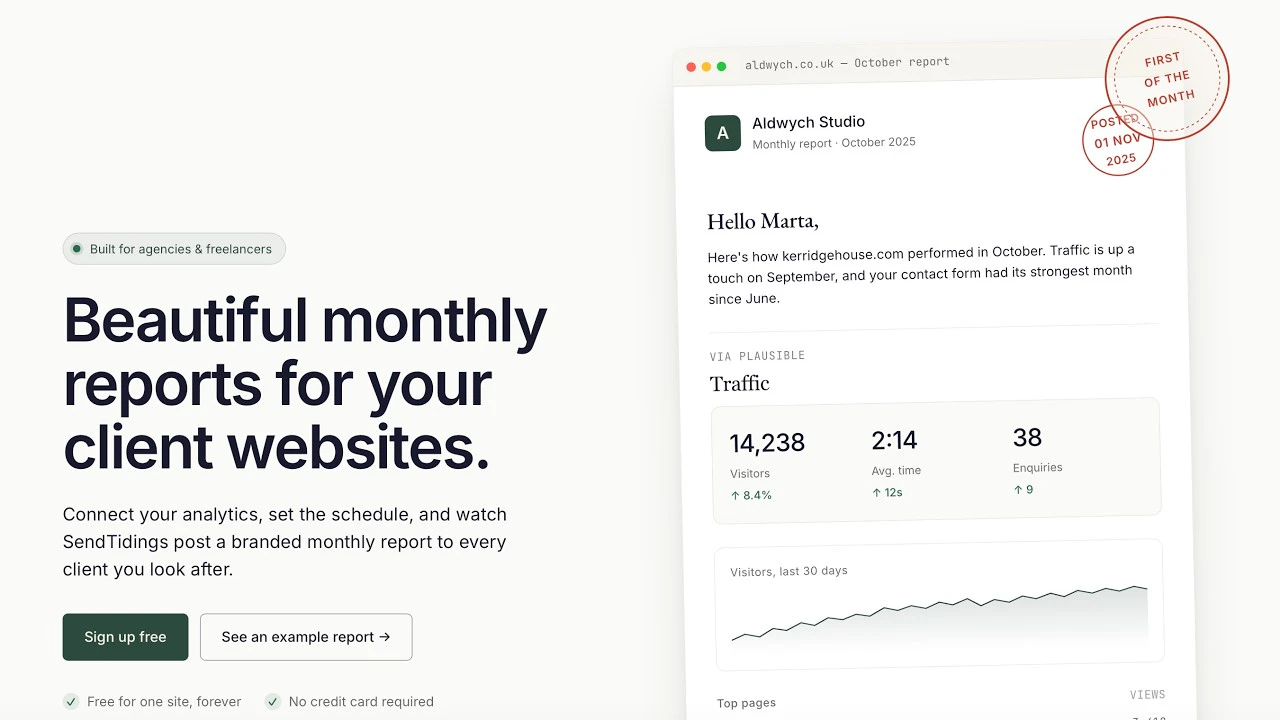 startuptile SendTidings-Turn your analytics into beautiful monthly email reports