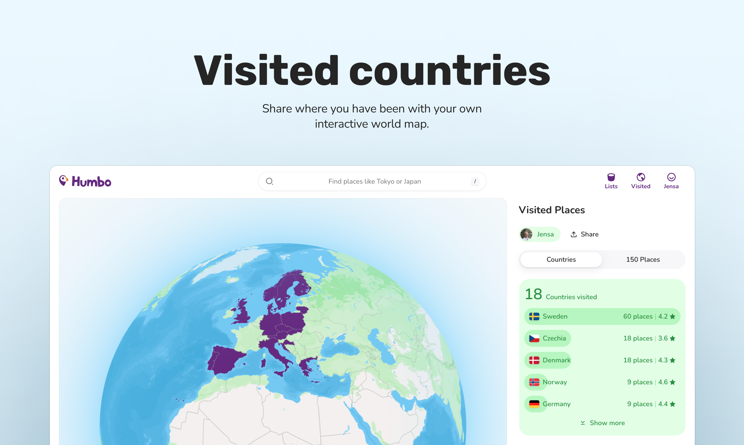 startuptile Visited by Humbo-Create an interactive map of your travels