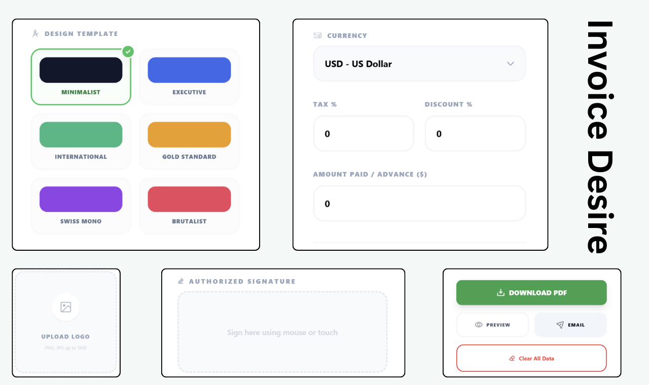 Invoice Desire - Screenshot 2 showing product features and functionality