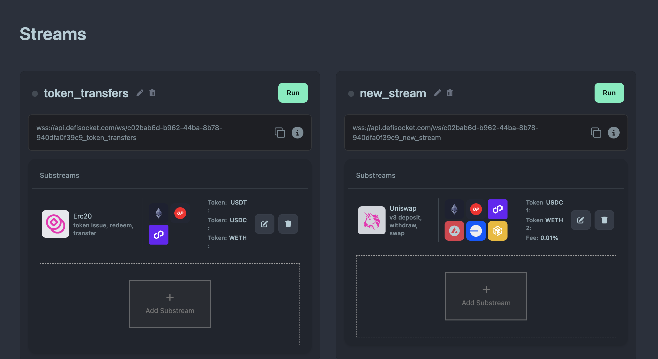 Media Soket defi - Aliran peristiwa defi realtime di seluruh rantai lancar 3