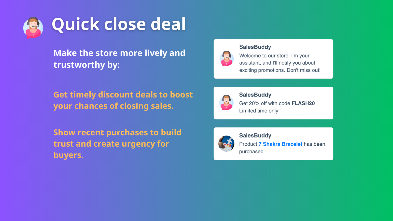 SalesBuddy : 클로즈가 더 빨리 거래됩니다 - 방문자를 실시간 제안, 사회적 증거로 구매자로 전환하십시오 미디어 4