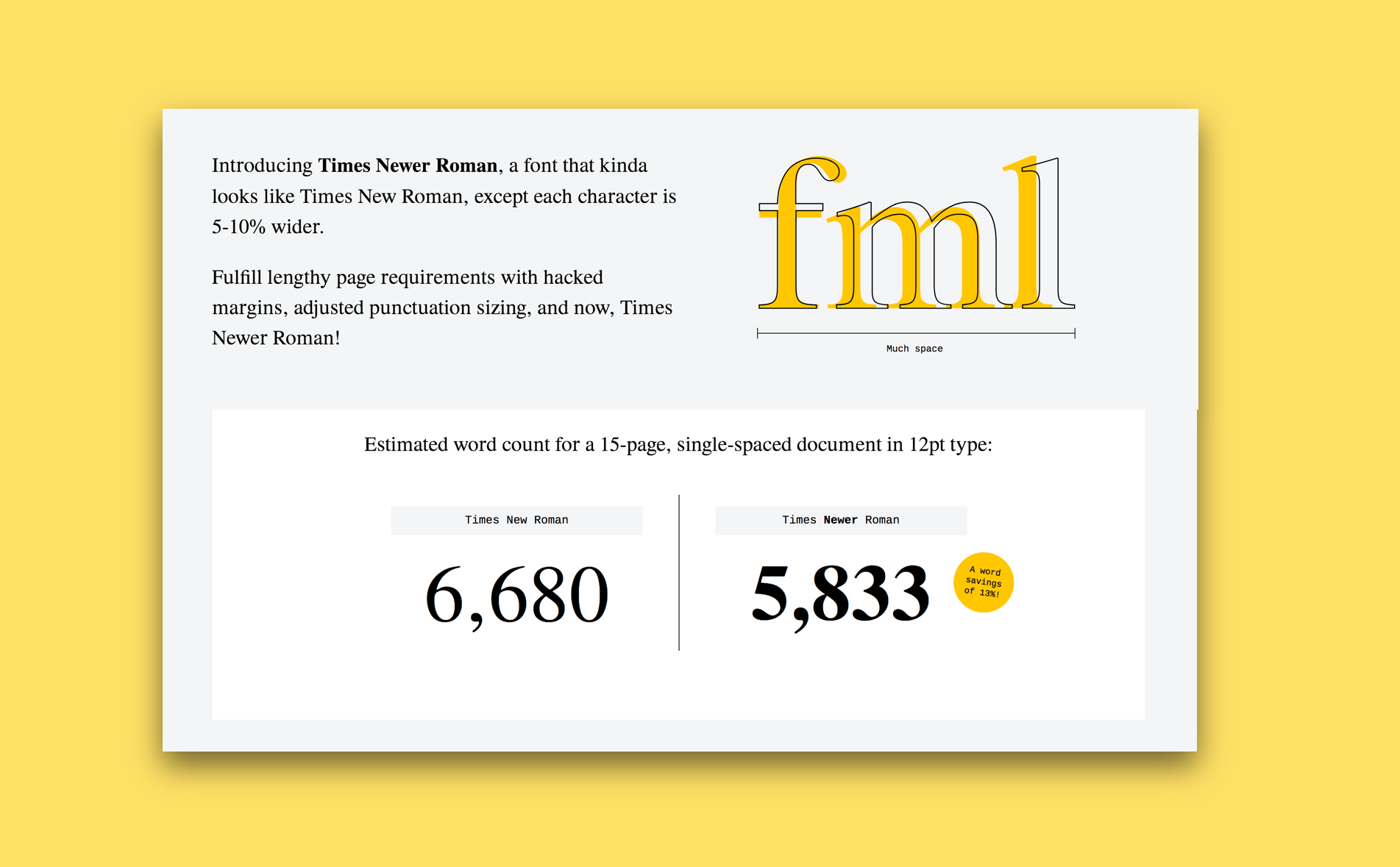 Times Newer Roman A font like Times New Roman, but each letter is 5