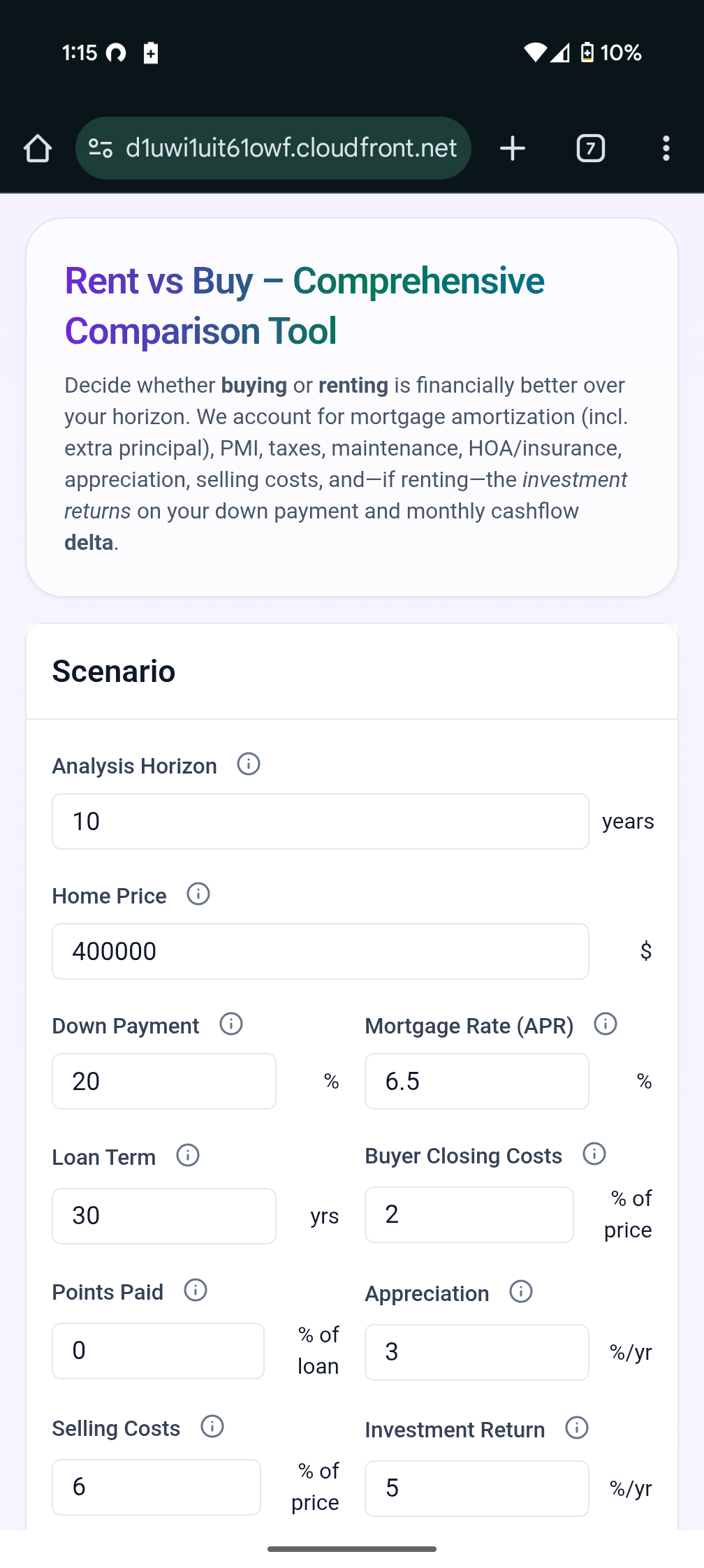 Comprehensive Rent vs Buy Calc logo