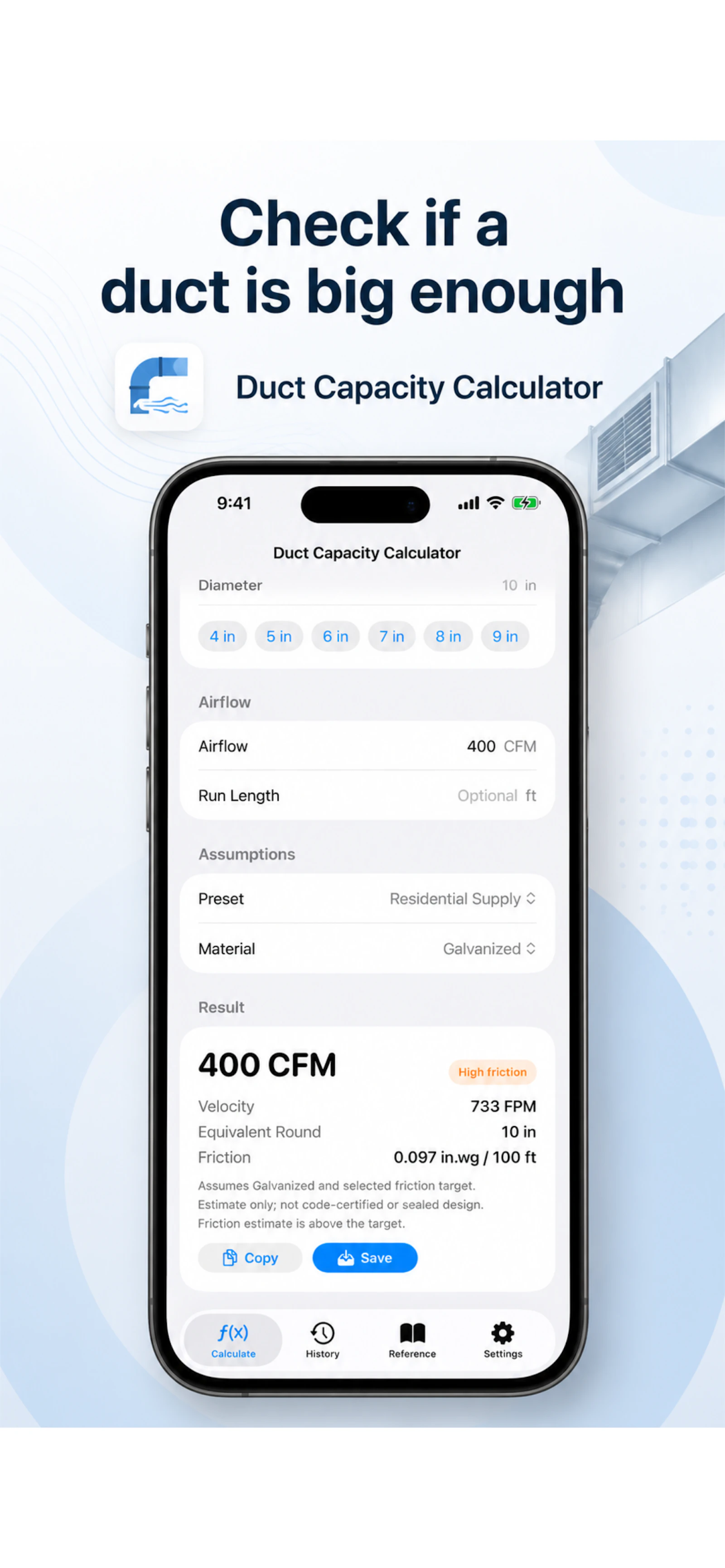 Duct Capacity Calculator screenshot 2