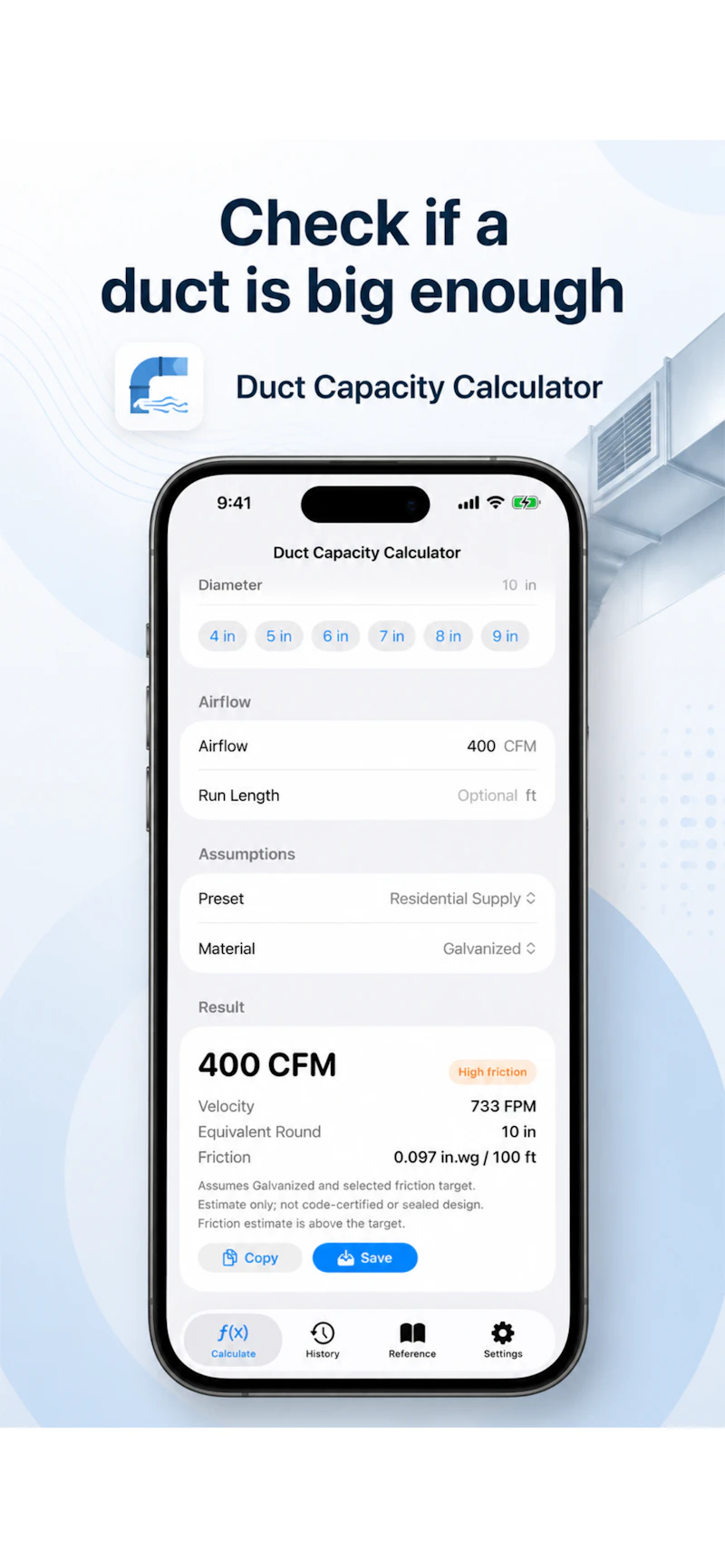 Duct Capacity Calculator screenshot 2