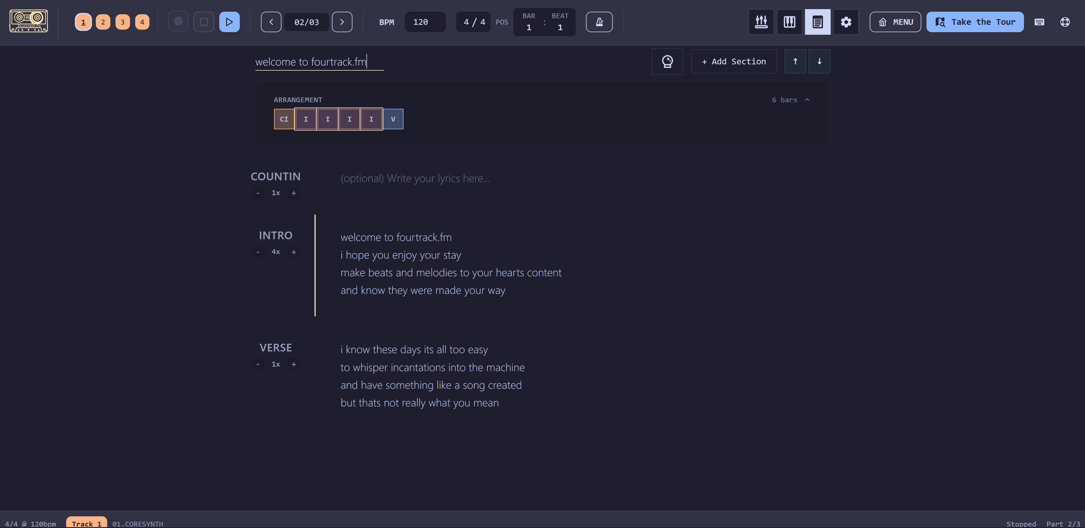 fourtrack.fm - Main product screenshot demonstrating key features and user interface