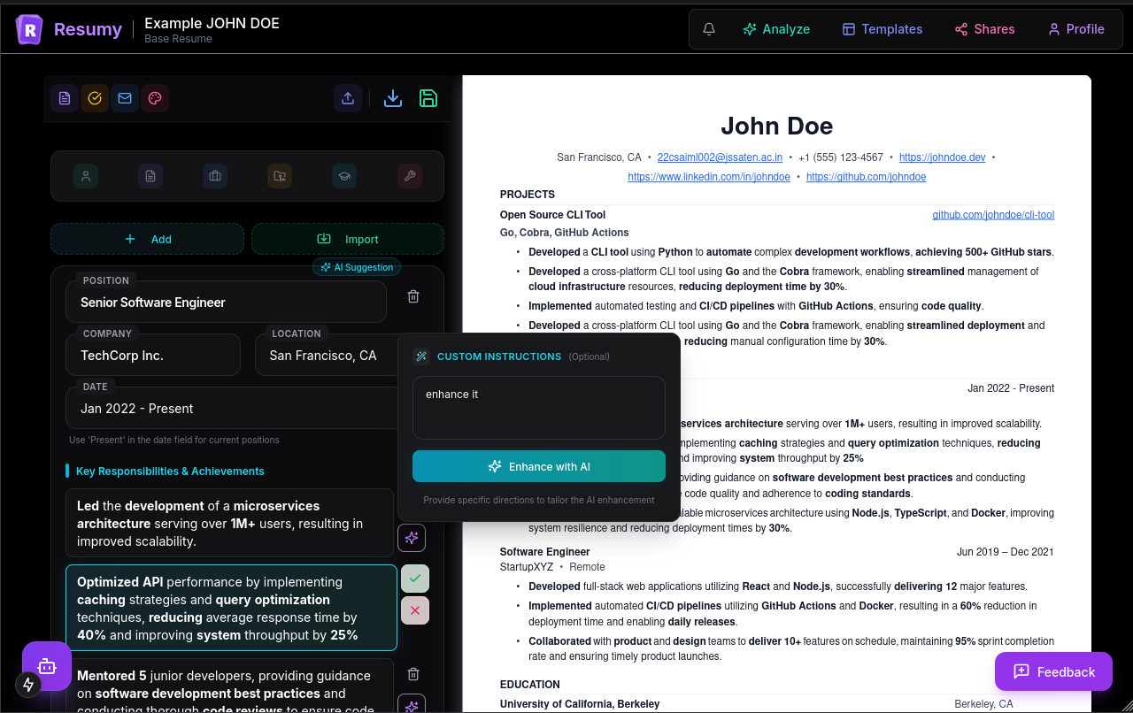 Resumy - Main product screenshot demonstrating key features and user interface