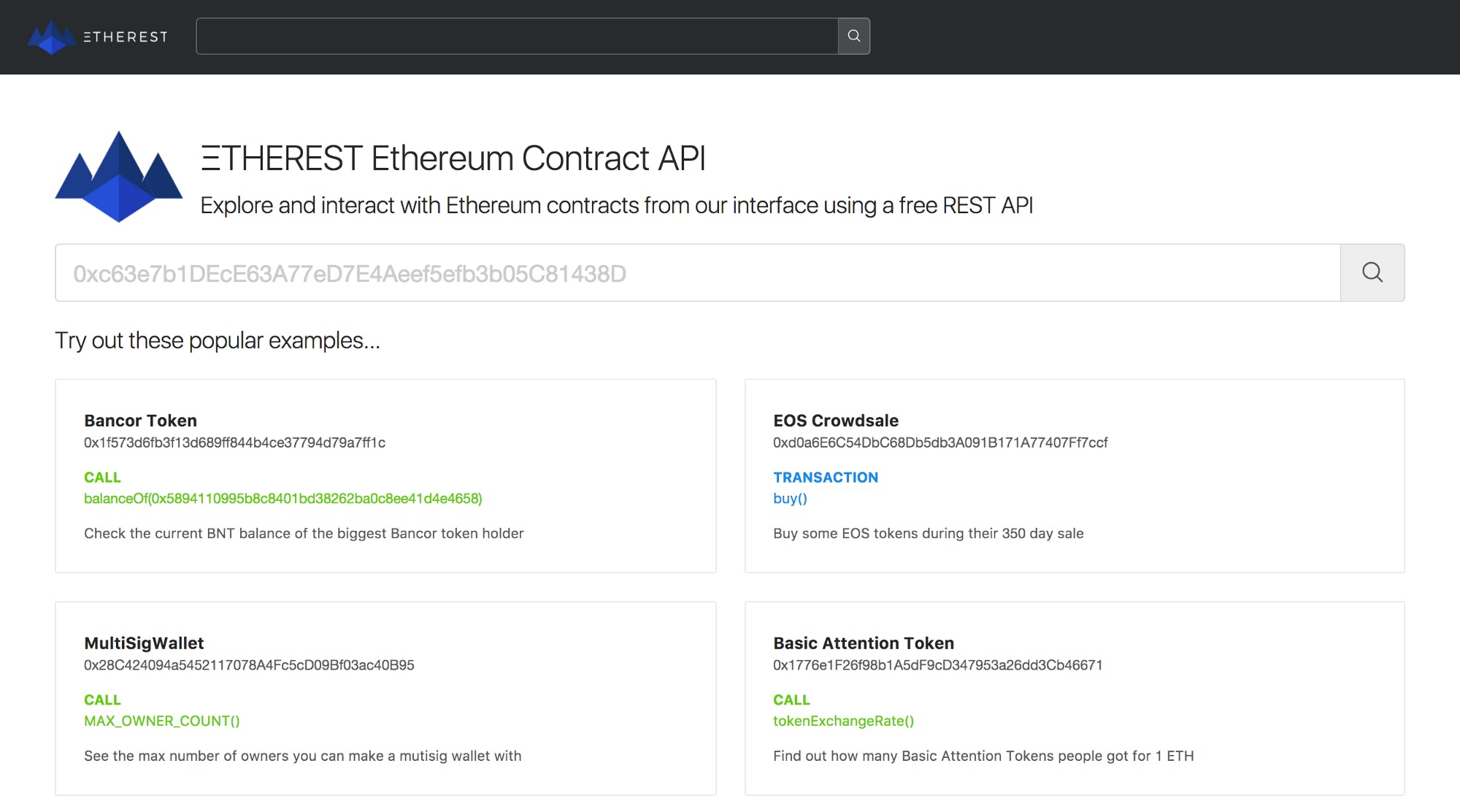 ΞTHEREST Ethereum Contract API media 1
