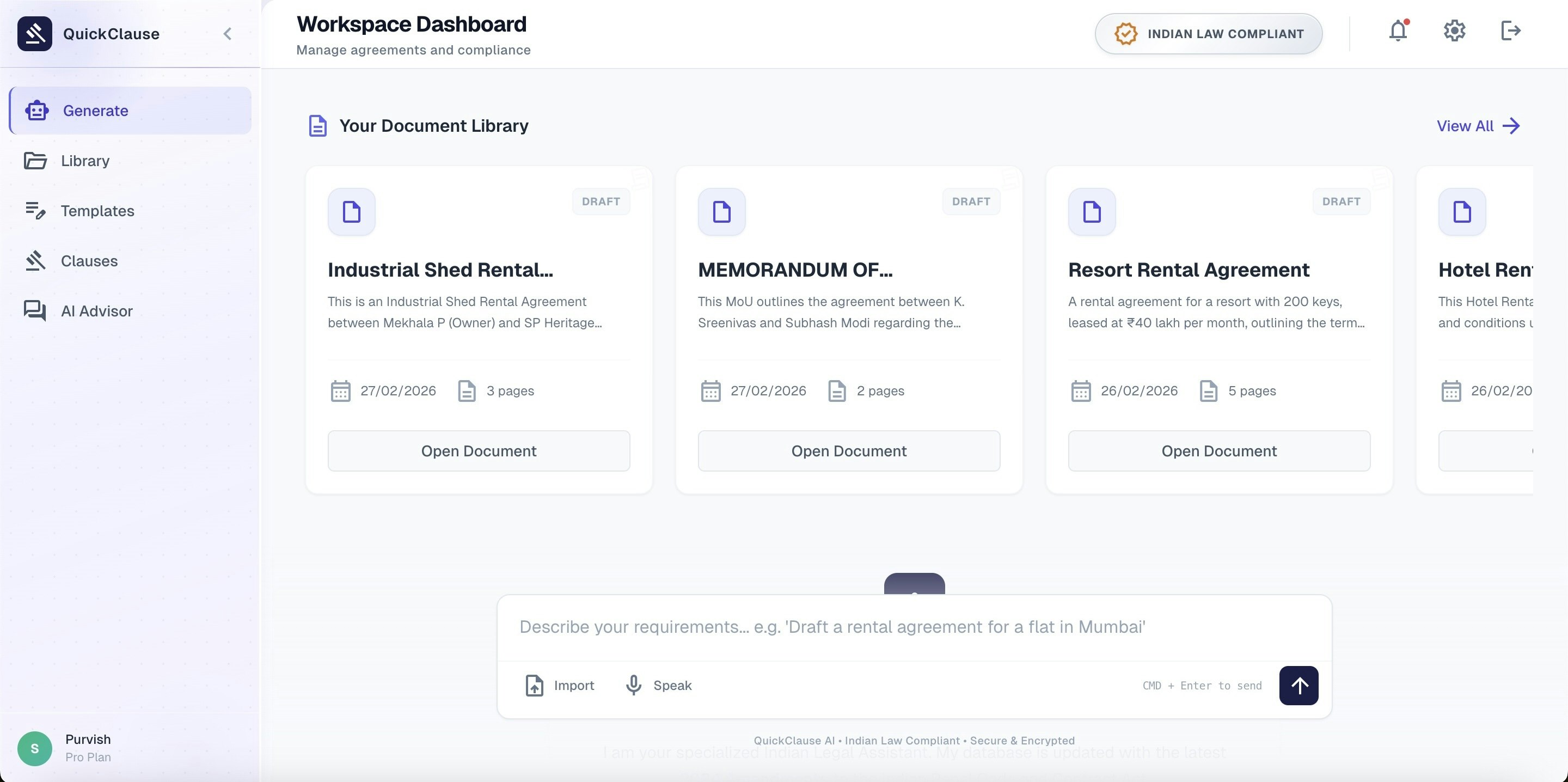 QuickClause - Main product screenshot demonstrating key features and user interface