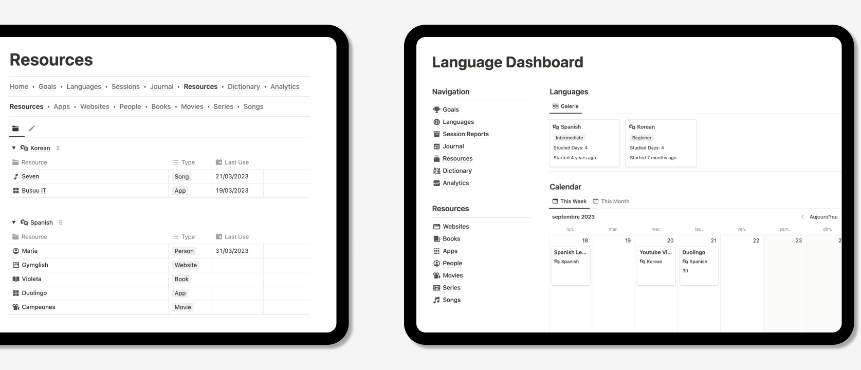 Taaldashboard - Organiseer uw leertaalervaring in notie. media 3