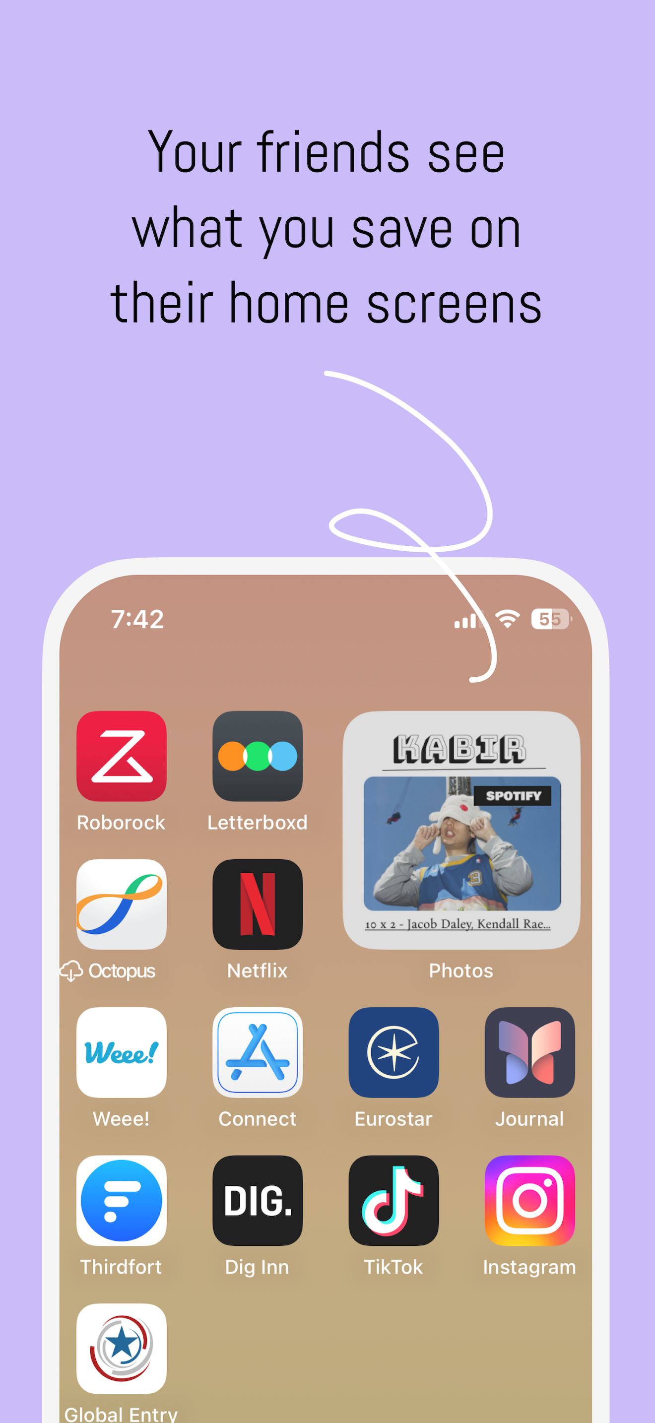 Глазное яблоко - Минимальный виджет iPhone для сохранения ссылок с друзьями медиа 1