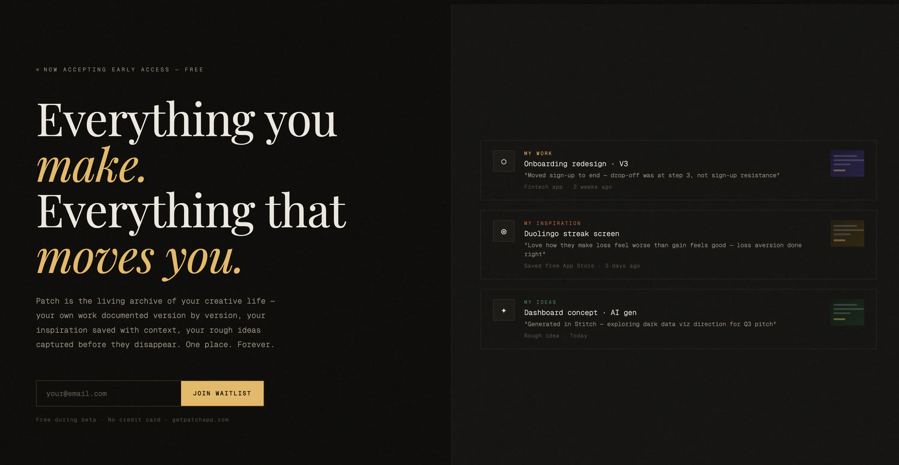 Banner del producto Patch — Your design memory