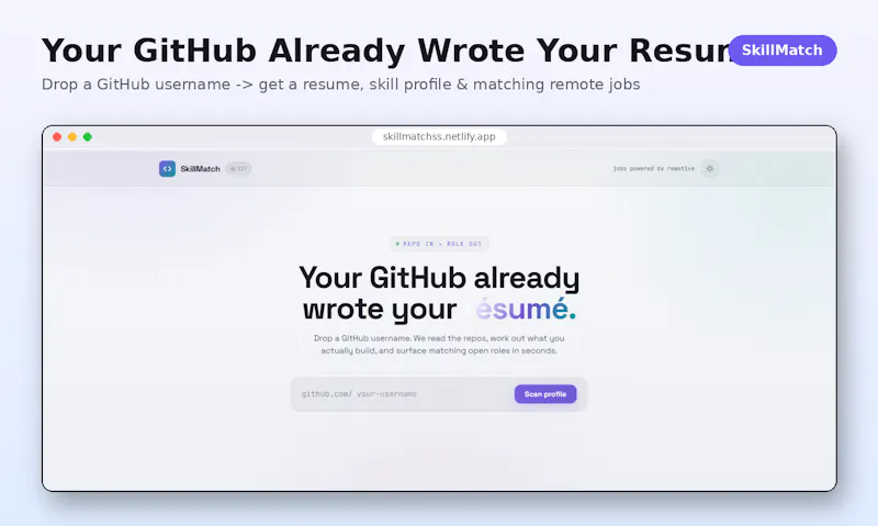 SkillMatch — Find Jobs From Your GitHub screenshot 1