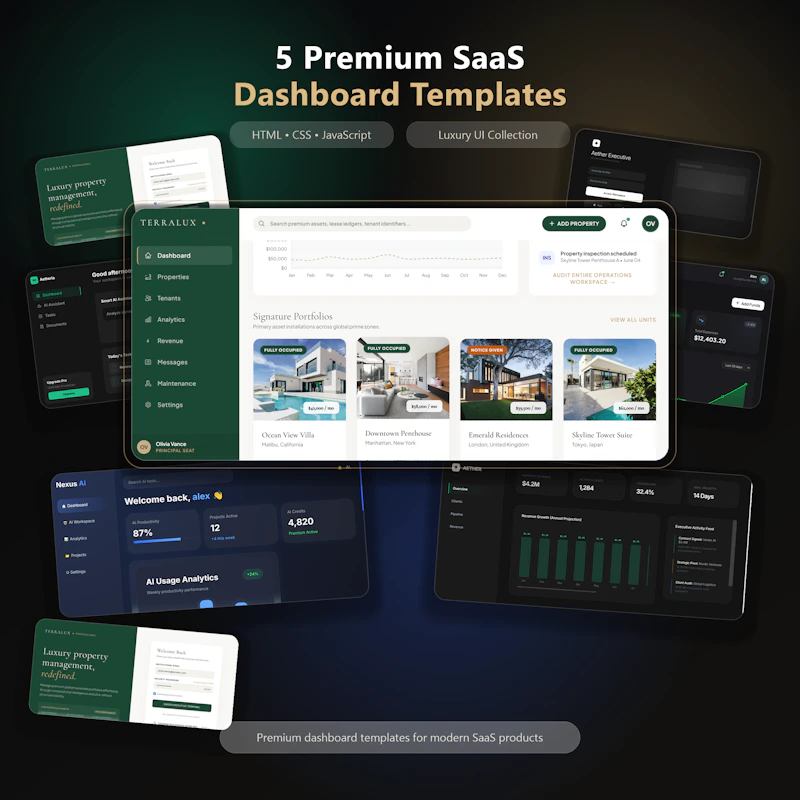 Premium SaaS UI Kit — 5 Luxury Templates screenshot 1