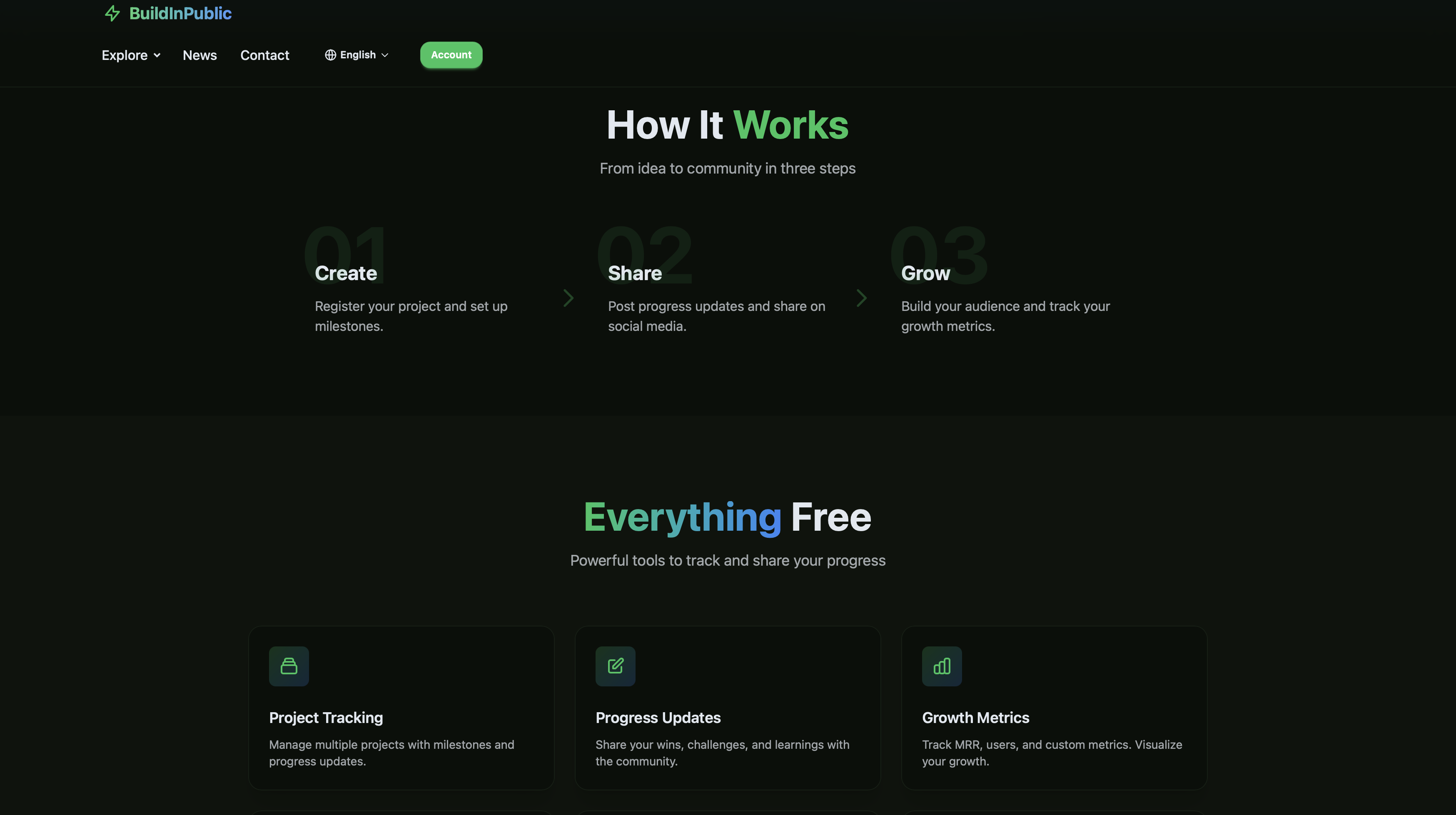 BuildInPublic - Screenshot 2 showing product features and functionality