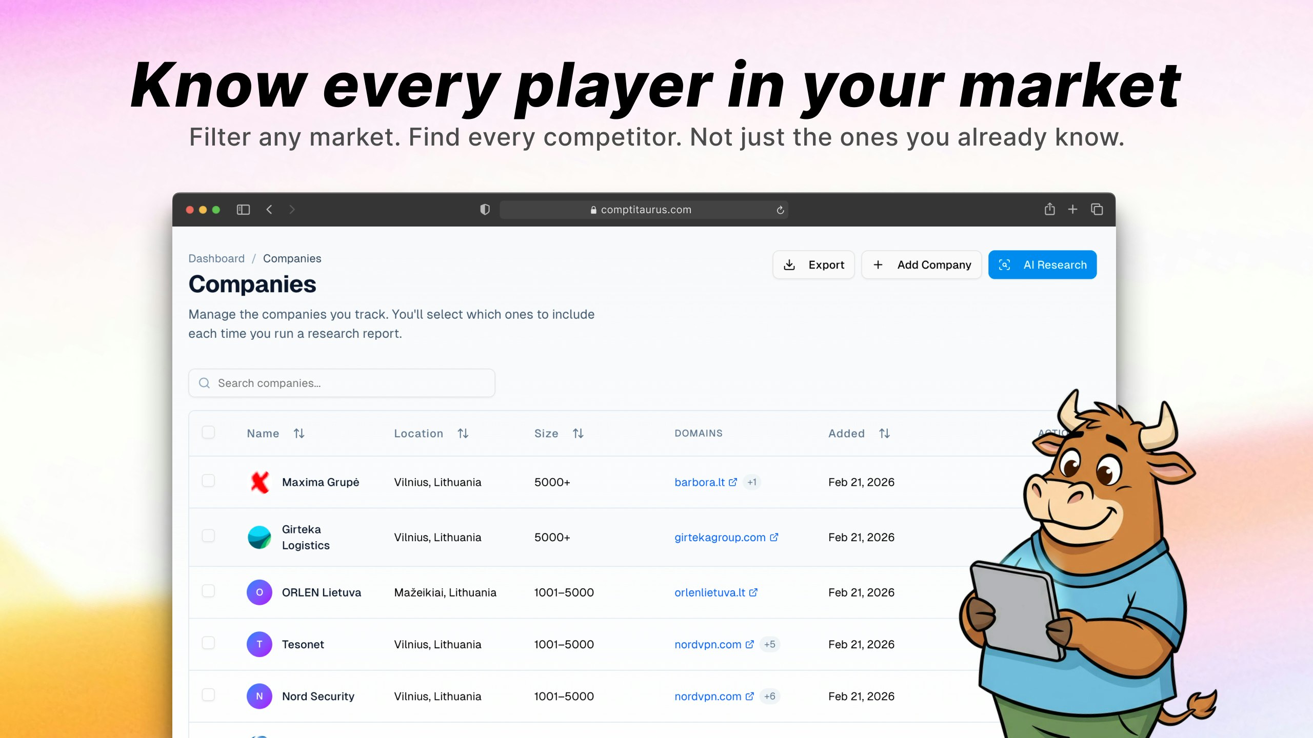 CompetiTaurus - Main product screenshot demonstrating key features and user interface