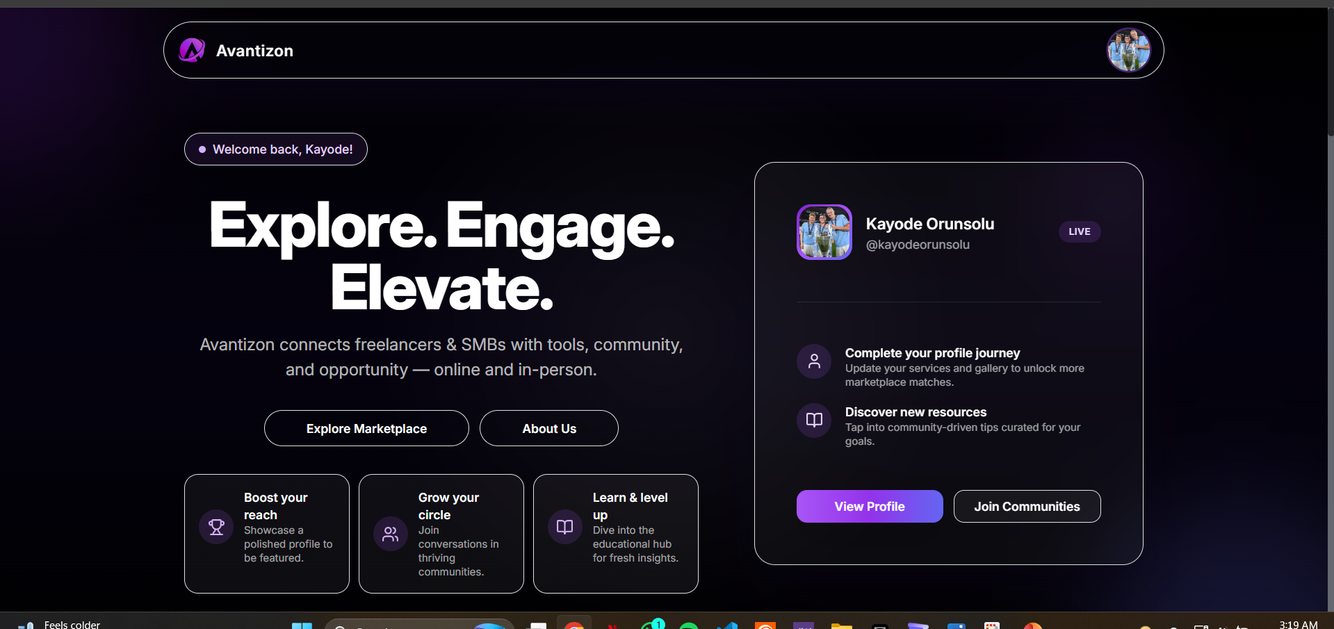 Avantizon (MVP) - Main product screenshot demonstrating key features and user interface