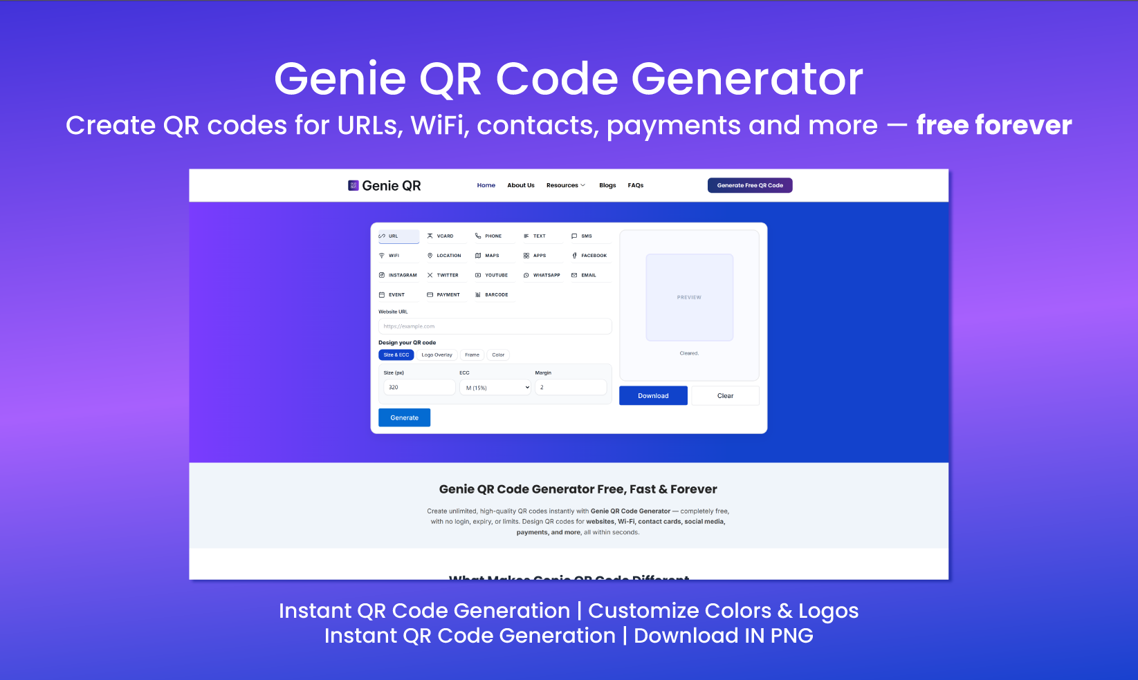 Genie QR Code - Main product screenshot demonstrating key features and user interface