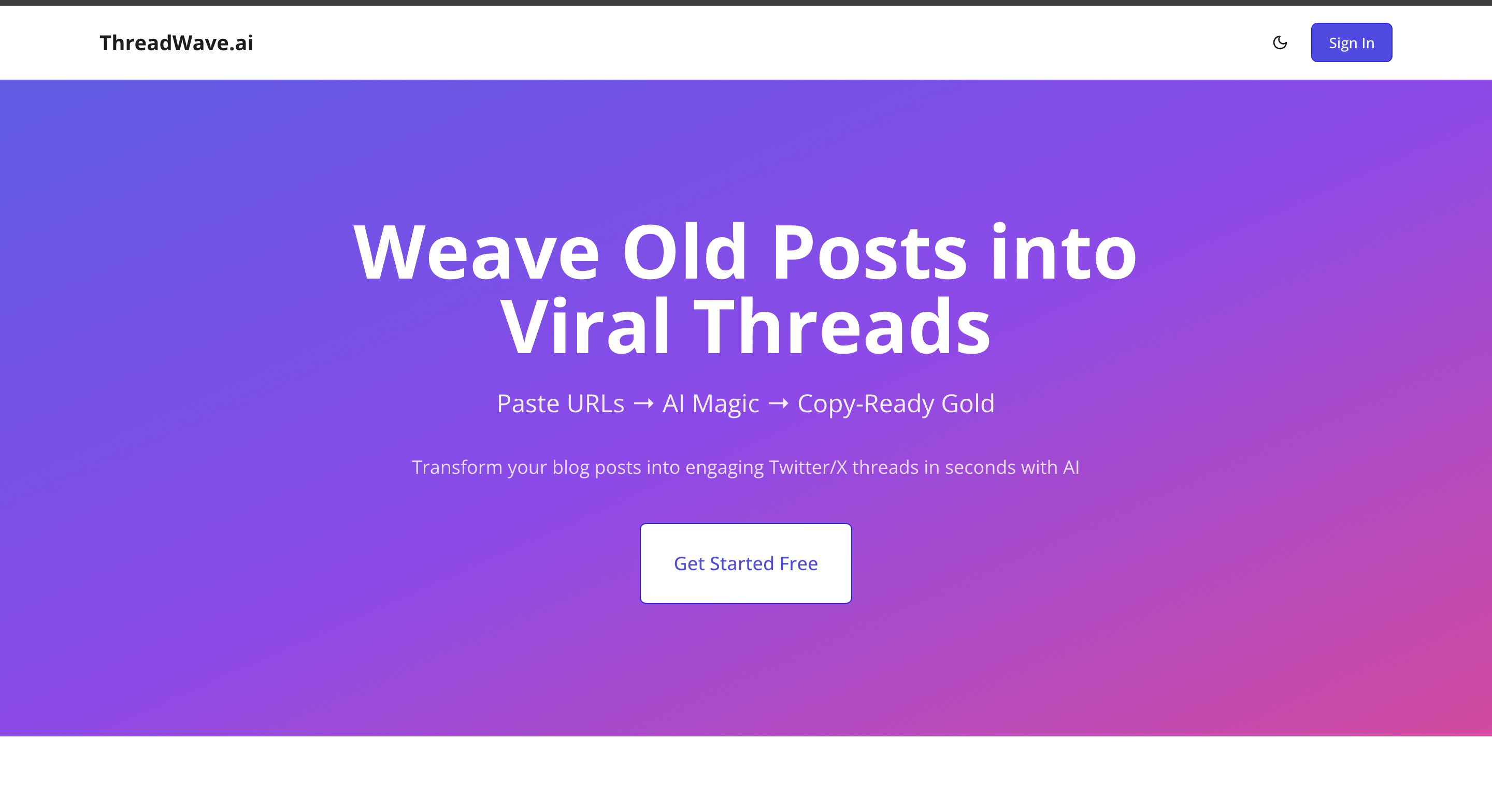 ThreadWave.ai - Main screenshot showing features and interface