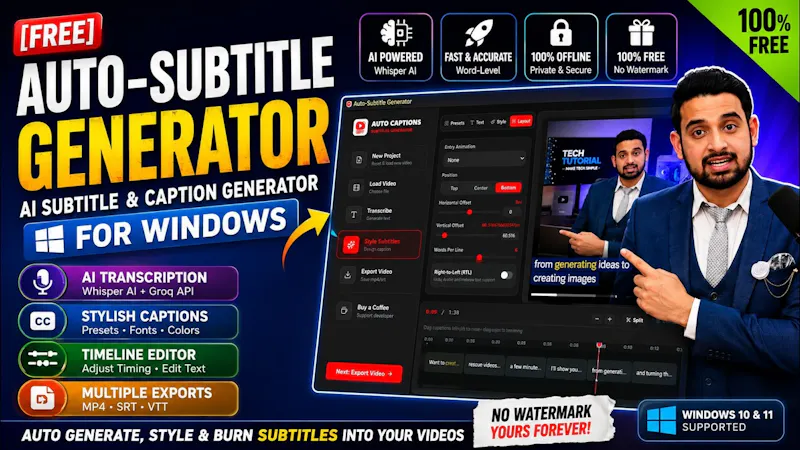 FREE AI Auto Subtitle Caption Generator  screenshot 1 (video preview)
