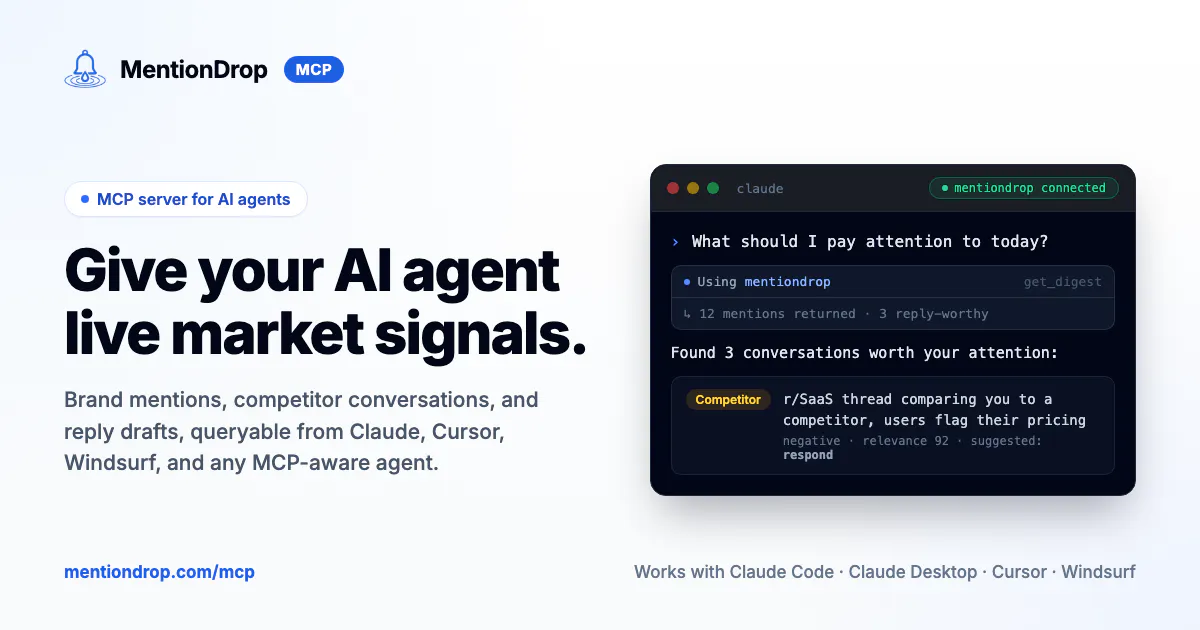 startuptile MentionDrop MCP-Give your AI agent live market signals