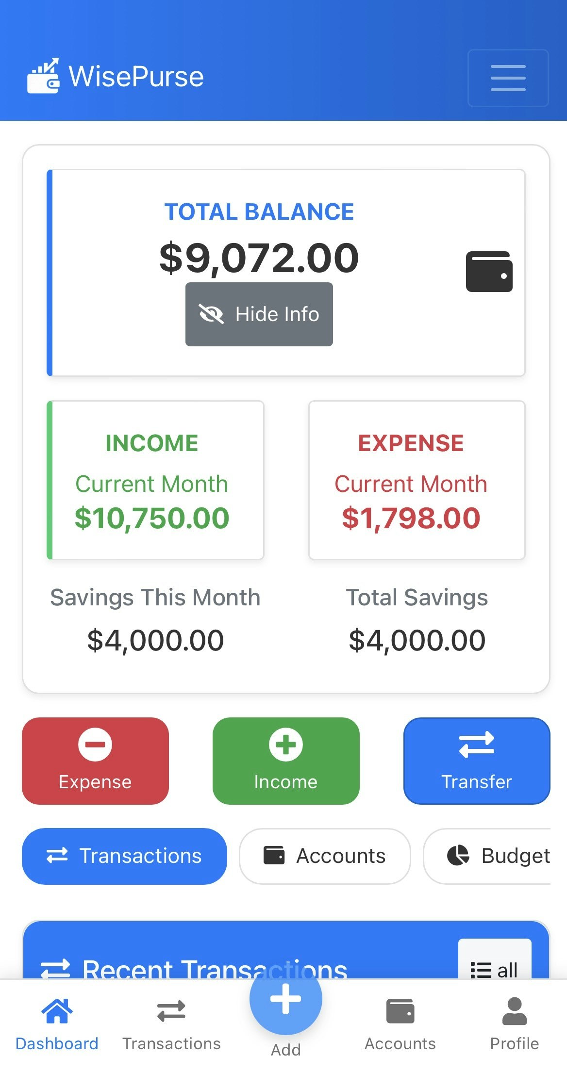 WisePurse - Main product screenshot demonstrating key features and user interface