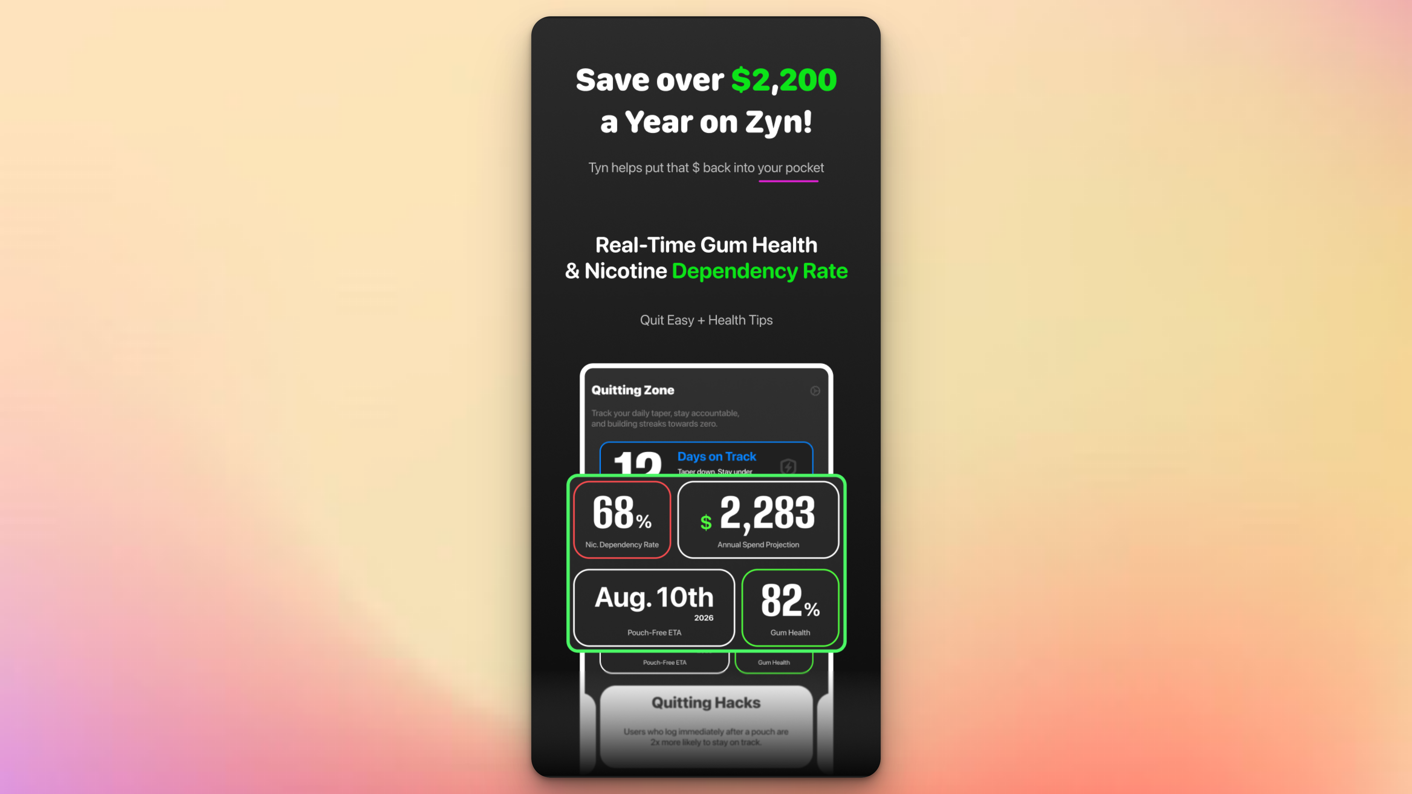 Track & Quit Zyn + Health Tools: Tyn - Screenshot 2 showing product features and functionality