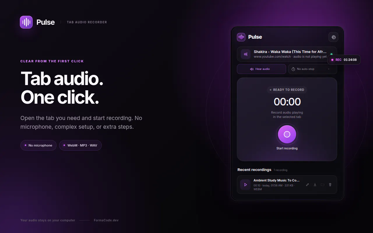 Pulse — Free Tab Audio Recorder gallery image