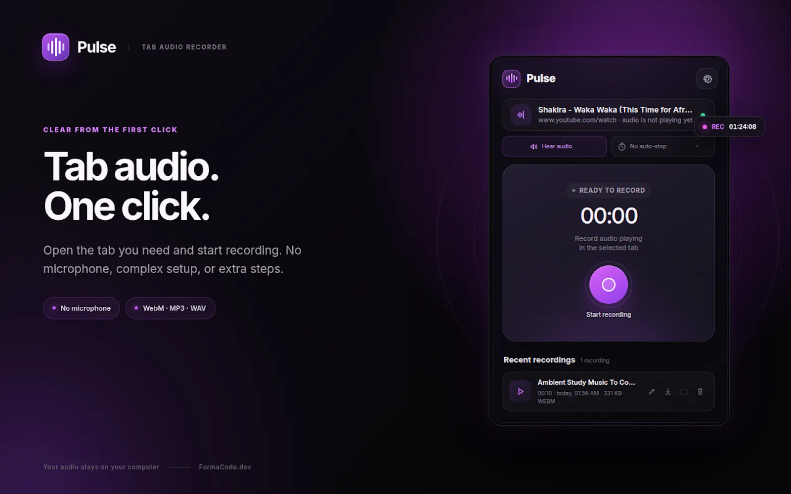 Pulse — Free Tab Audio Recorder screenshot 1