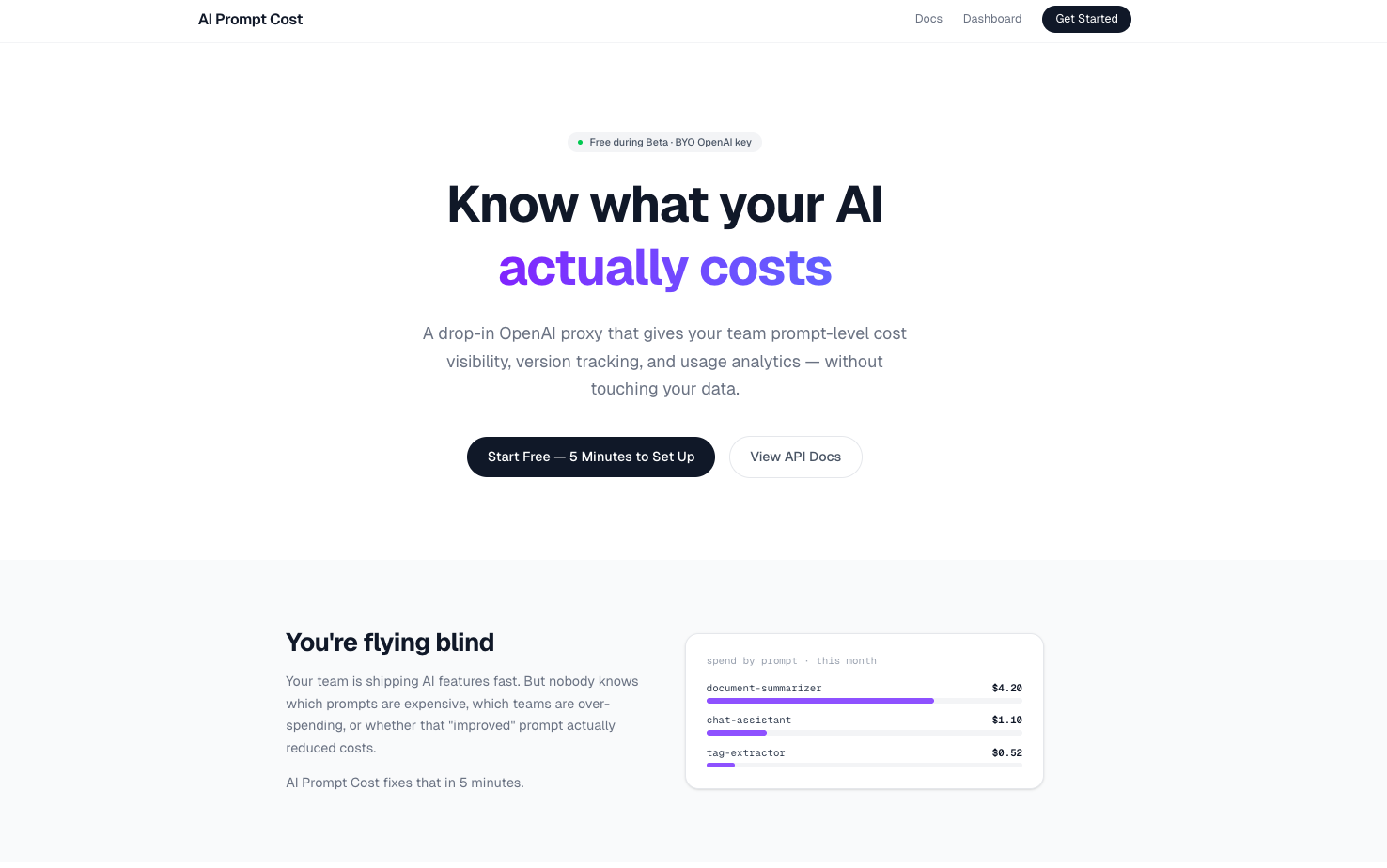 AI Prompt Cost - Main product screenshot demonstrating key features and user interface