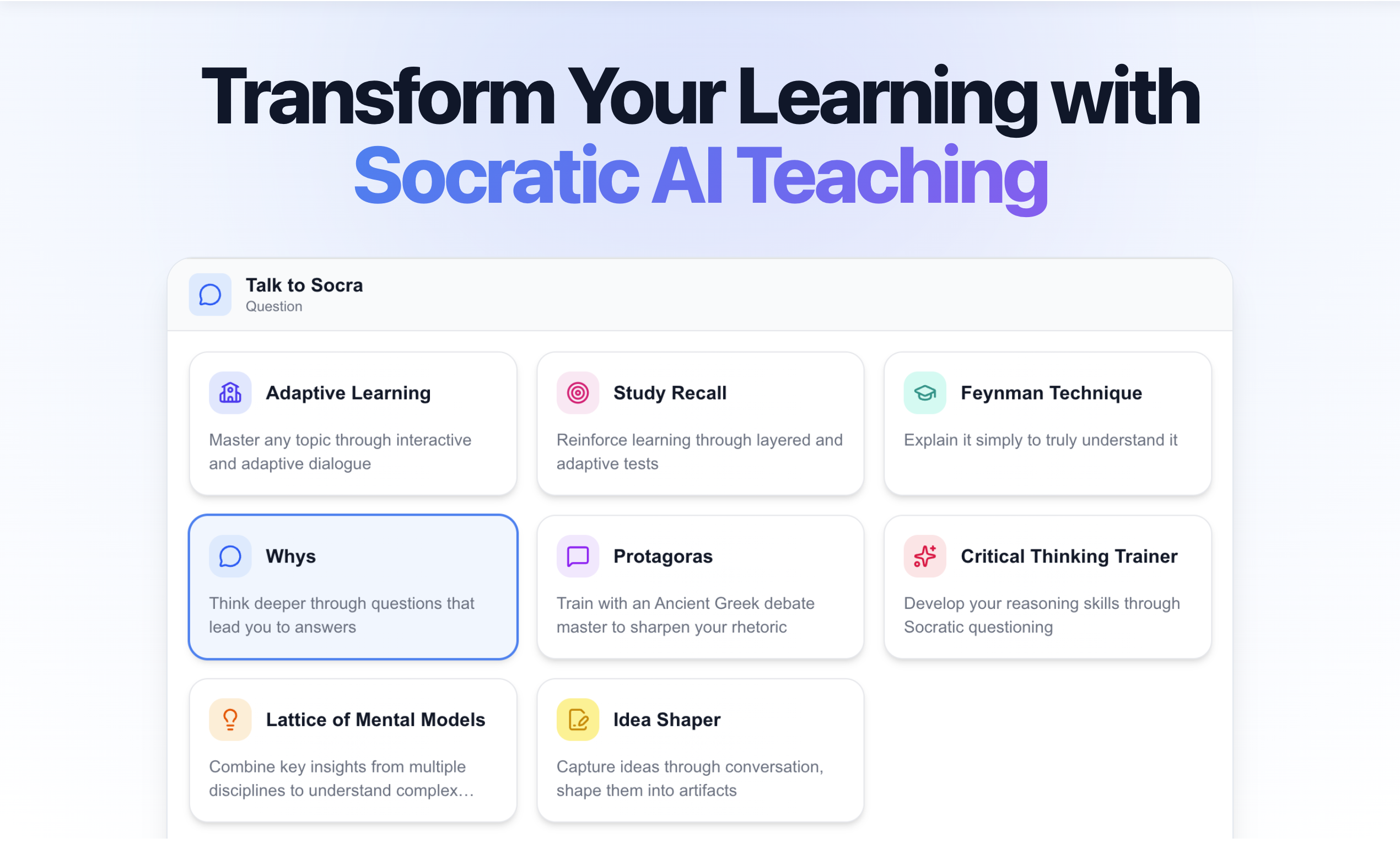 Socra - Main product screenshot demonstrating key features and user interface