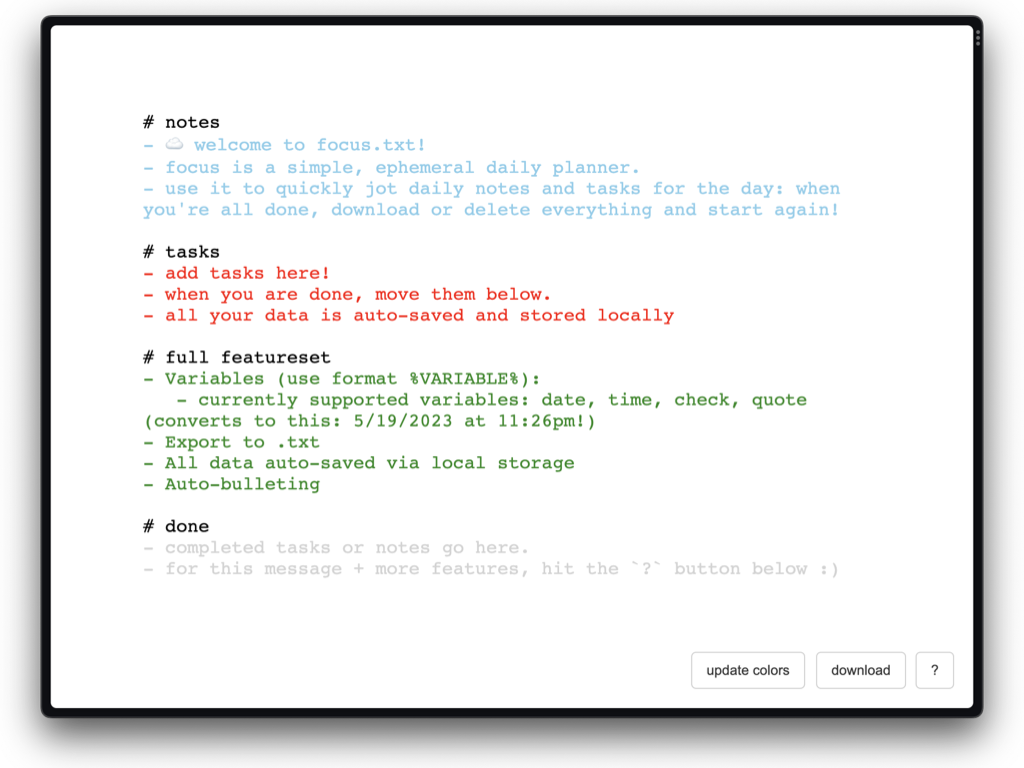 focus.txt - Een eenvoudige, minimalistische dagelijkse planner media 2