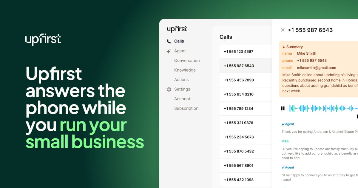 Upfirst - Main product screenshot demonstrating key features and user interface