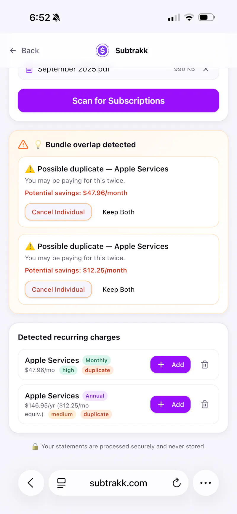 Subtrakk: Subscription Tracker/Canceller screenshot 3