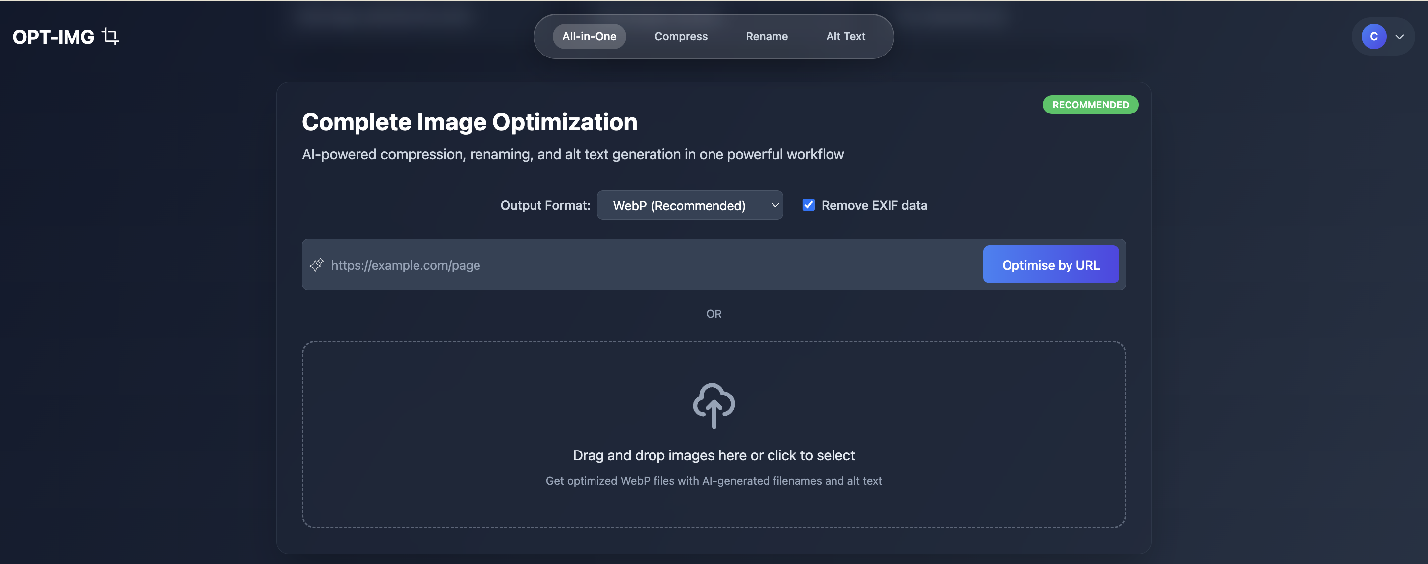 OPT-IMG - Main product screenshot demonstrating key features and user interface