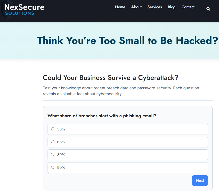 Cybersecurity Risk Score (free tool) - Main screenshot showing features and interface