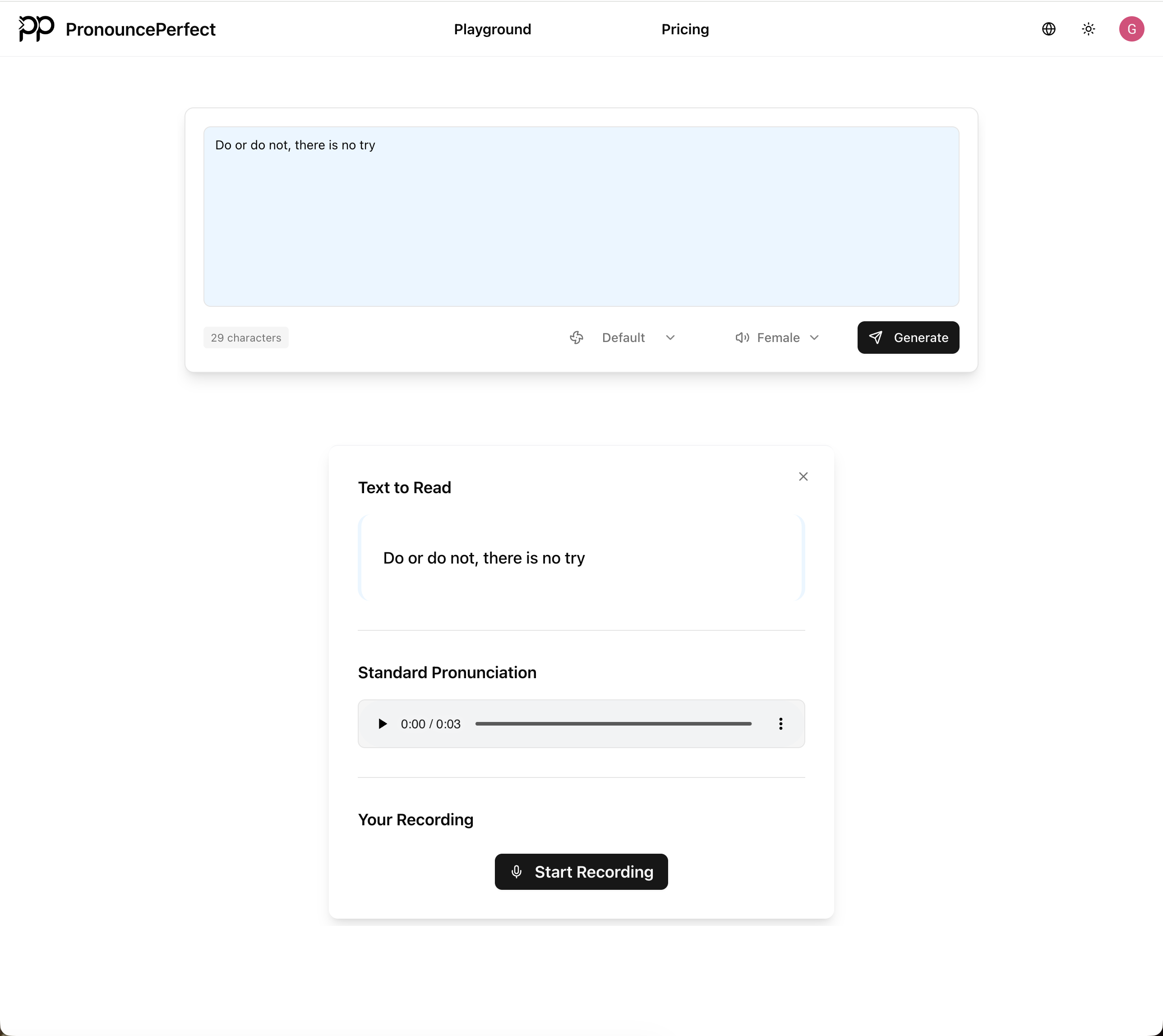 Pronunceperfect - Testo inglese a parlare e ottenere un feedback di pronuncia media 1