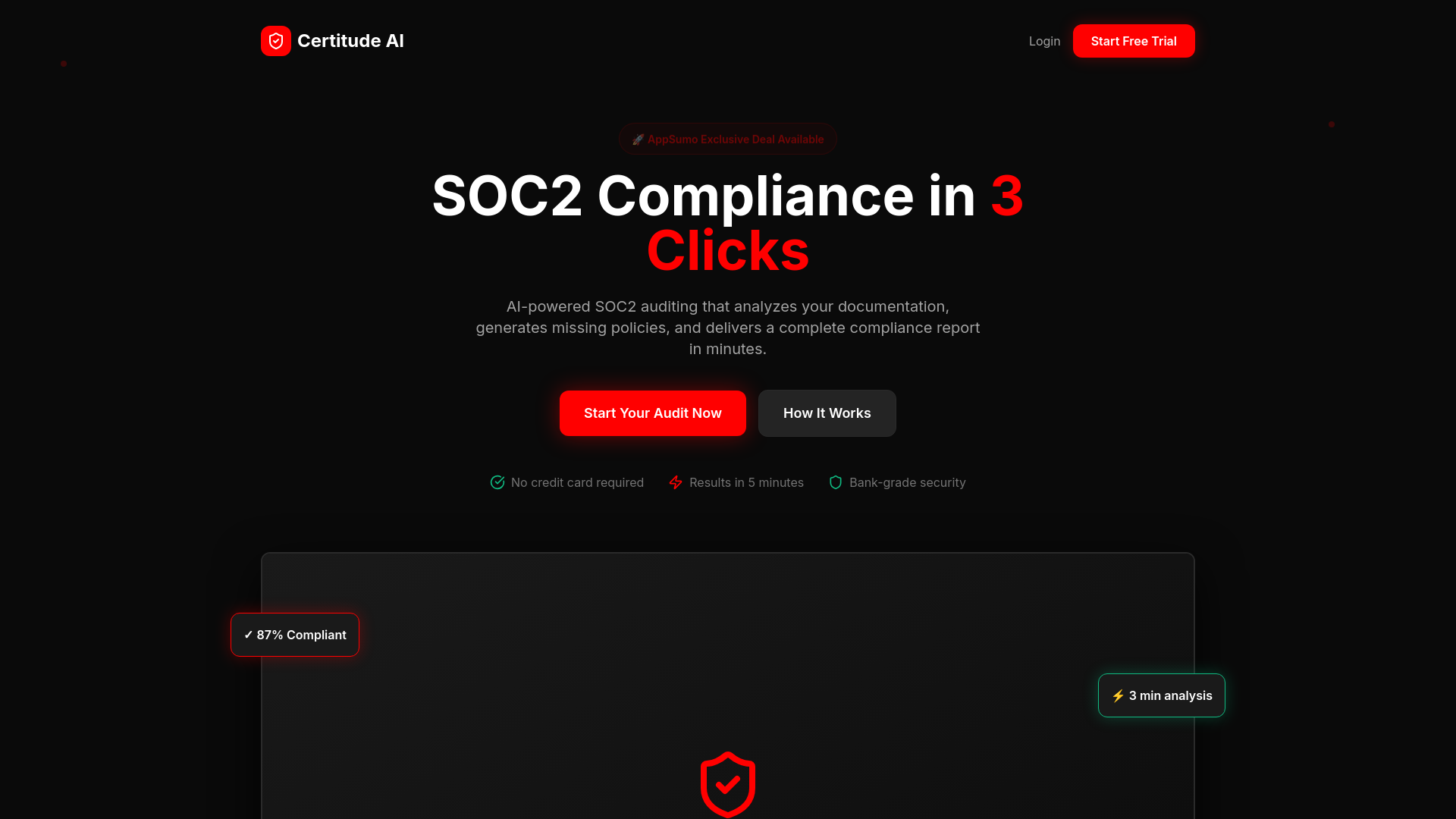 SOC2 AI compliance checker - Main product screenshot demonstrating key features and user interface