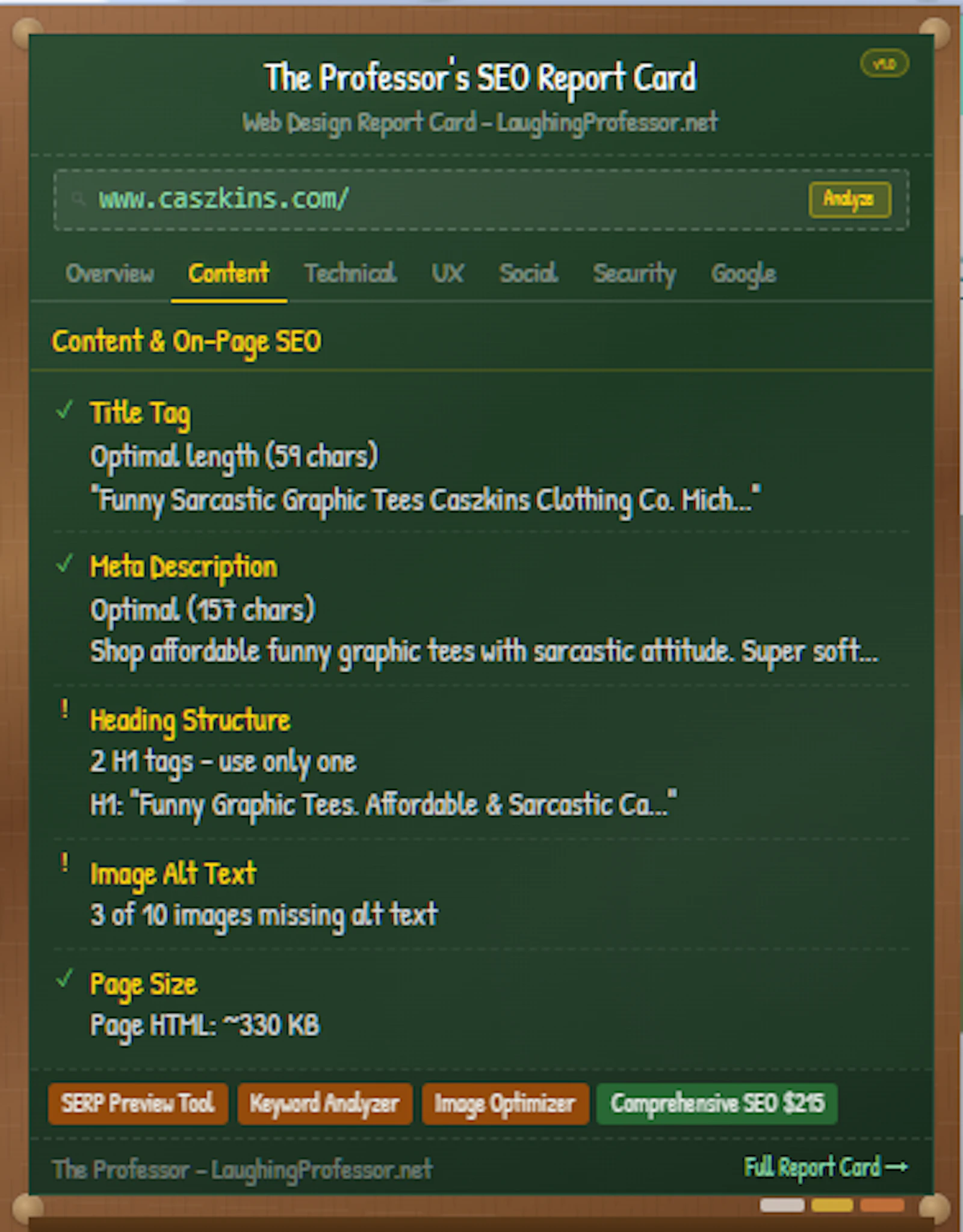The Professor's Web Design Report Card screenshot 3
