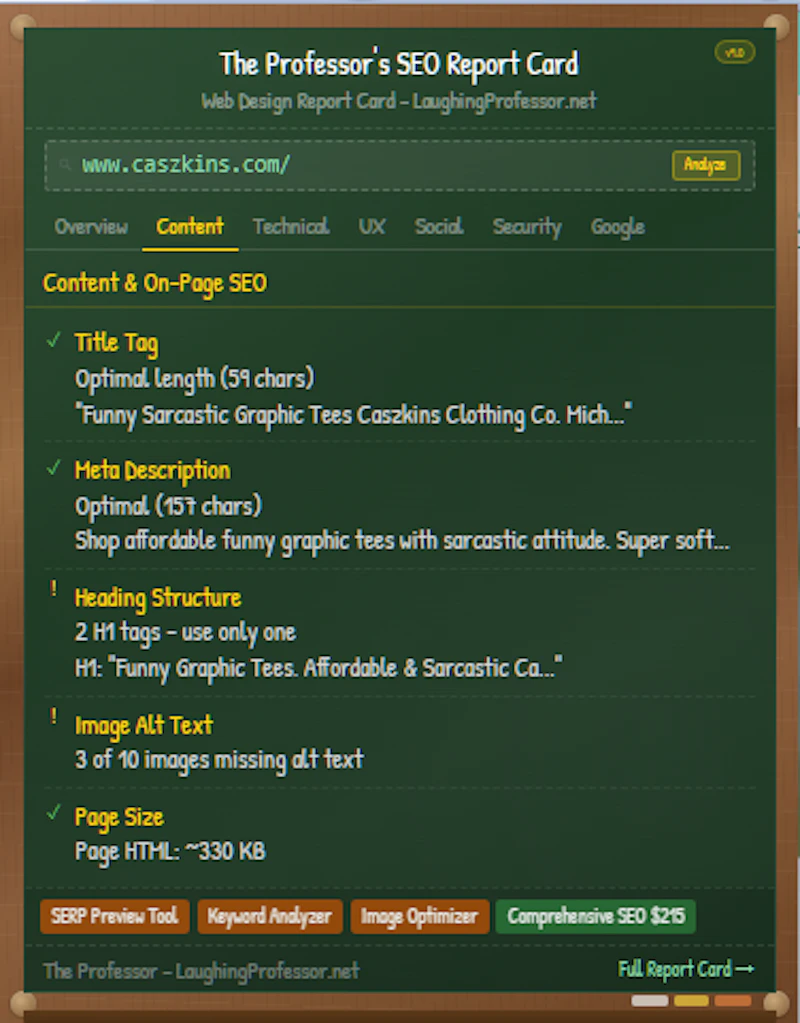 The Professor's Web Design Report Card screenshot 3