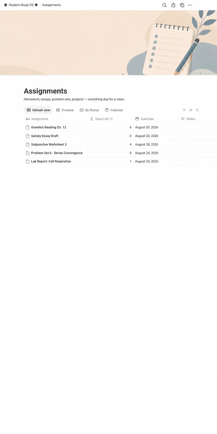 Minimal Notion Assignment Tracker gallery image