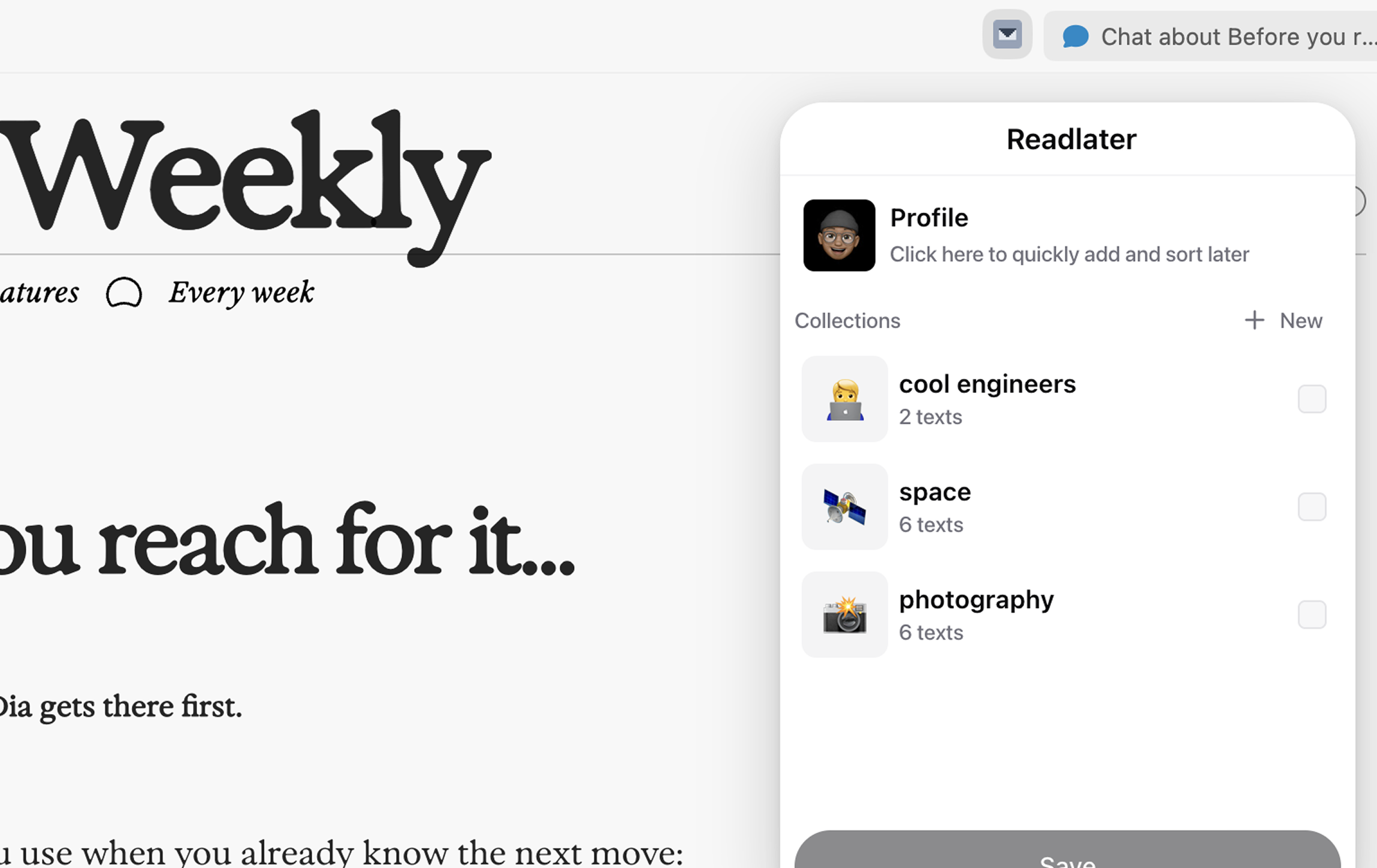 Readlater - Screenshot 2 showing product features and functionality