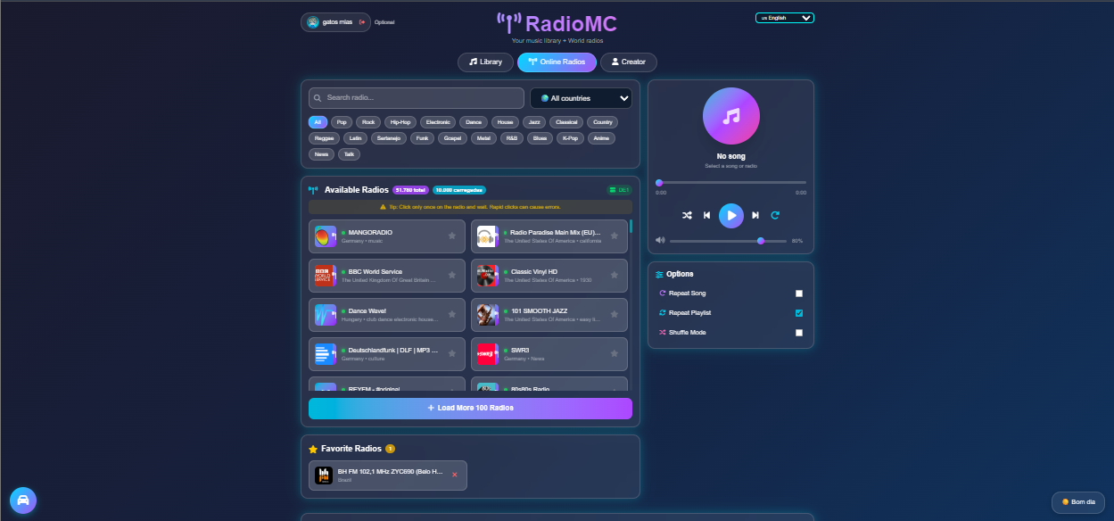 RadioMC - Global Player - Main product screenshot demonstrating key features and user interface